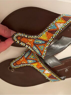 Embellished Orange & Turquoise Beaded Women's Thong Sandals